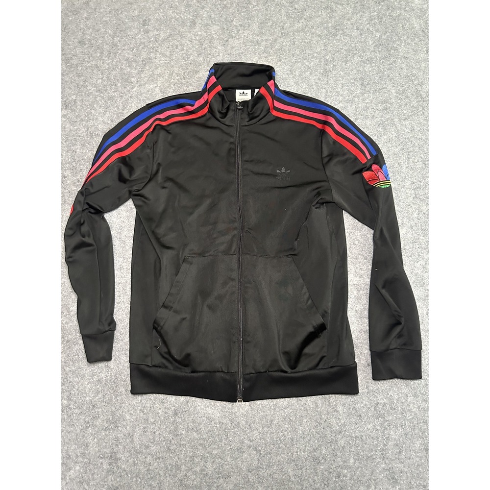 Adidas Originals Firebird Track Jacket Youth L Black Multi-Color 3-Stripe Zip‎